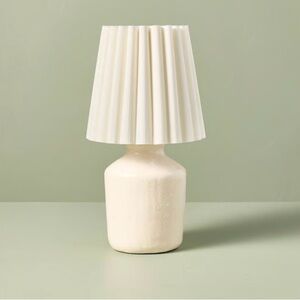 Hearth & Hand with Magnolia 13”Rustic Ceramic Lamp with Pleated Shade in cream.